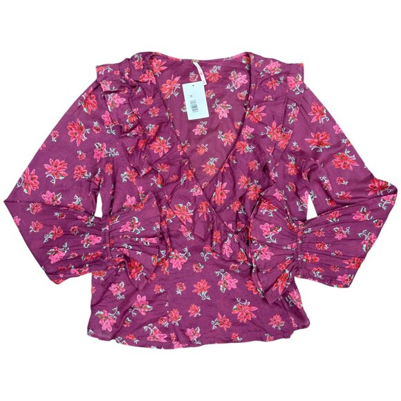NWT Women's FREE PEOPLE Amanda Ruffle Wrap Top Floral | Size Large - Picture 7 of 13